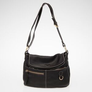 Furla Genuine Leather Black White Stitch Crossbody satchel Travel Lined Red Bag